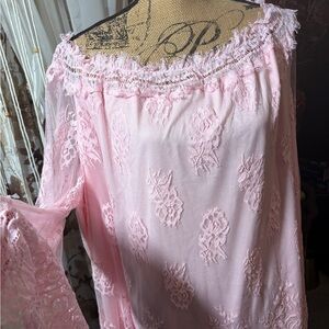 Roaman's Pink Lace Off-Shoulder Blouse